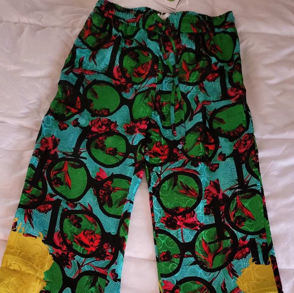 Iris Apfel x H&M pants colourful green/turquoise with string sizes available S. - Picture 3 of 15